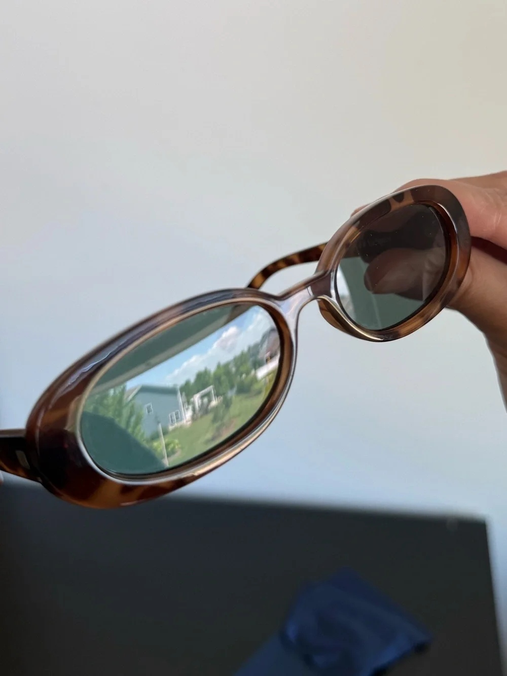 Le Specs Tortoiseshell Oval Sunglasses with Green Lenses